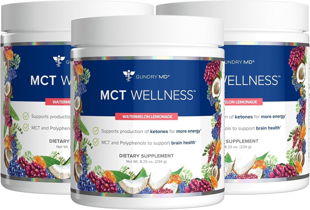 Gundry MD MCT Wellness Powder to Support Energy, Ketone Production and Brain Health, Keto Friendly, Sugar Free (90 dages forsyning, Watermelon Lemonade)