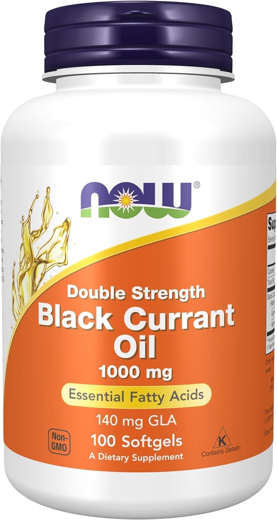 Now Foods Supplements, Black Currant Oil 1000 mg Dobbelt Styrke med 140 mg GLA (Gamma- Linolensyre), 100 Softgels