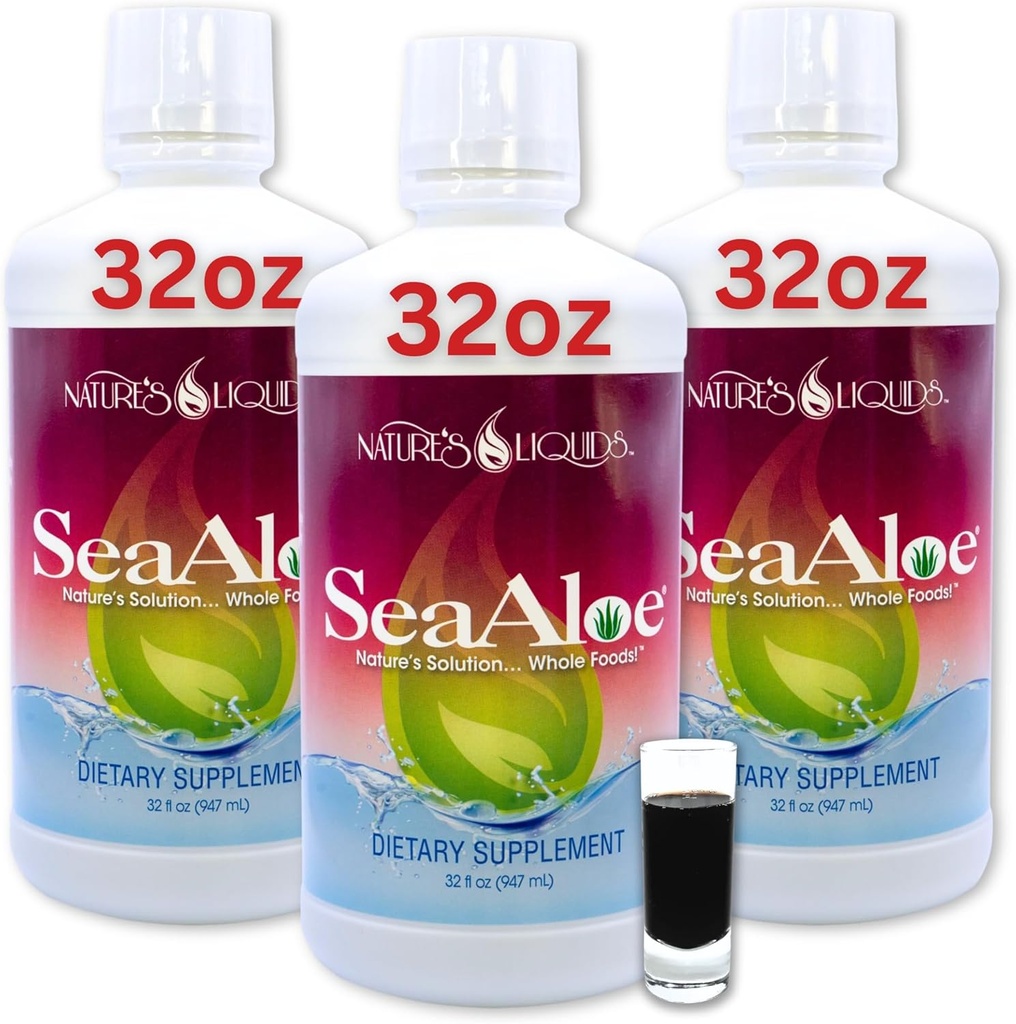 Nature 's Liquids Aloe Vera Juice Oceanic Elixir - Proprietær Botanisk Blend til Thyroid, fordøjelse og immunforsvar, 32oz (Pack of 3)