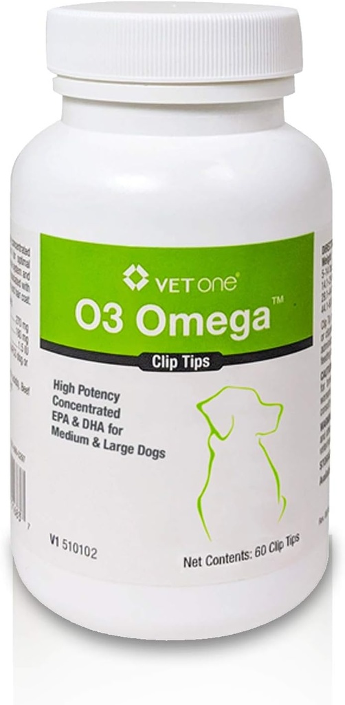 VetOne: O3 Omega ™ Clip Tips Ernæringstilskud med Omega 3 Fedtsyrer - Medium og store hunde (60 Count Flaske)