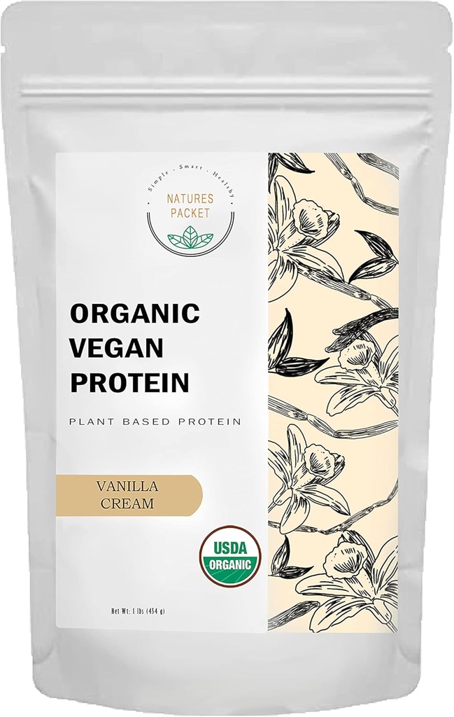 Organic Vegan Protein Powder - Plant Based Protein, Vanilla Flavor - Non Dairy, Lactose Free, No Sugar Added, Gluten Free, Soy Free, Non-GMO, Ketogen Vegan Blend - 1 LB, 16 Ounce