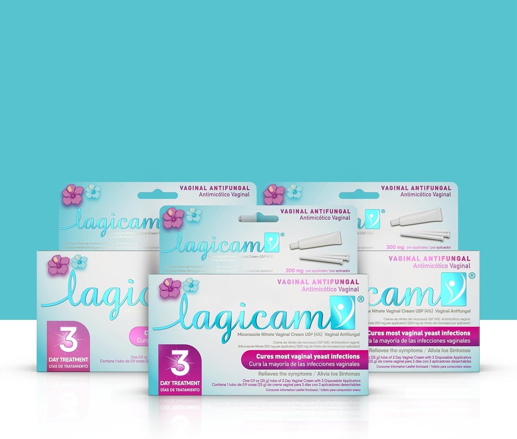 Laricam 3 Dag Gær Infektion Behandling for kvinder, Begynd at arbejde på 1. Dag, Miconazole Nitrat, Antifungal Vaginal Cream til klør og irritation, 3 Disponible Applikatorer & Cream (pakke med 3)