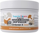 Superior Source Organic Mushroom Infusion - Cordyceps & Kakao, Øget energi, Stamina & Endurance, Anti- Aging Egenskaber, Heart Health, Kraftig immunforsvar, 45 Serveringer, Non- GMO