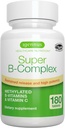 Igennus Super B- Complex Methylerede B- vitaminer, MTHFR tillæg med methylfolat & B12 Methylcobalamin, høj biotilgængelighed & potens, Vegan, Lab Verified, 180 små tabletter