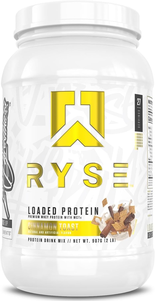 RYSE Ladet protein pulver - kanel toast - 25g Whey Protein Isolere & Koncentrat med Prebiotic Fiber & MCT - Lavcarb, Lavsukker, Digitalt-Friendly - 27 Servering / 2 LB Tub