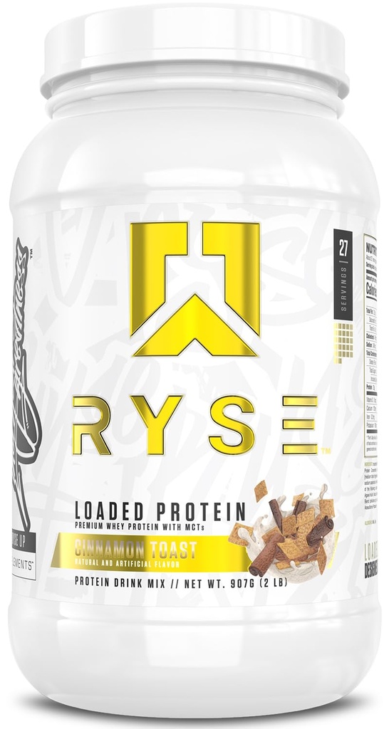 RYSE Ladet protein pulver - kanel toast - 25g Whey Protein Isolere & Koncentrat med Prebiotic Fiber & MCT - Lavcarb, Lavsukker, Digitalt-Friendly - 27 Servering / 2 LB Tub