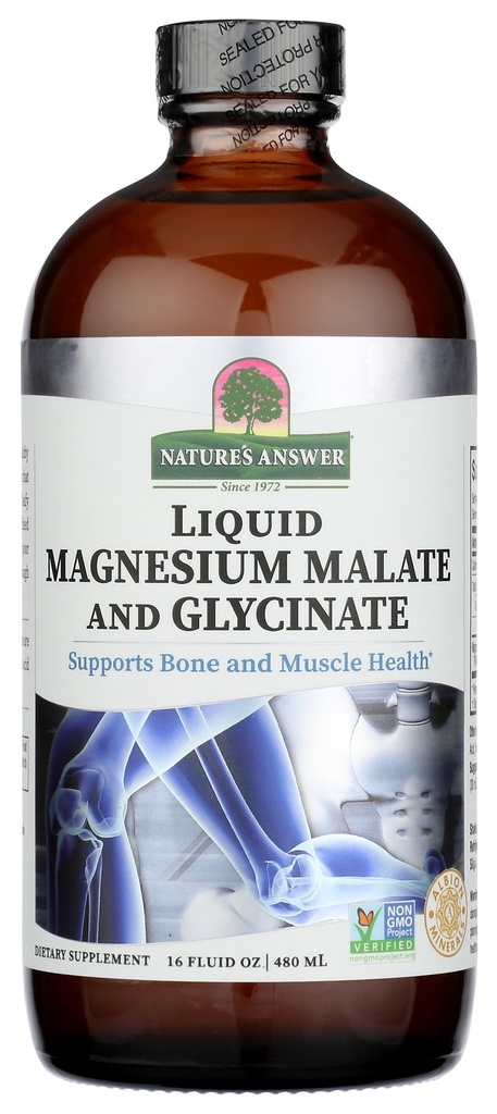 Magnesium Glycinat & Magnesium Malat Væske - 16 Oz Magnesiumkoncentrat - Vegan & Gluten- Free - Knogler, muskler og kardiovaskulær Support - Egnet til alle