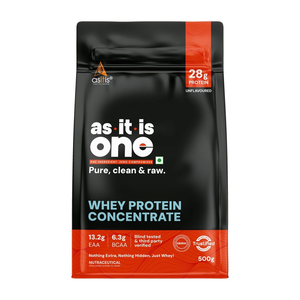 AS-IT-is Nutrition Whey Protein Concentrate 80% Unflavoured, Labdoor Certified No Preservatives Gluten-Free Non-GMO Unflavoured and Unsweetened (500gm/17.6 Oz)