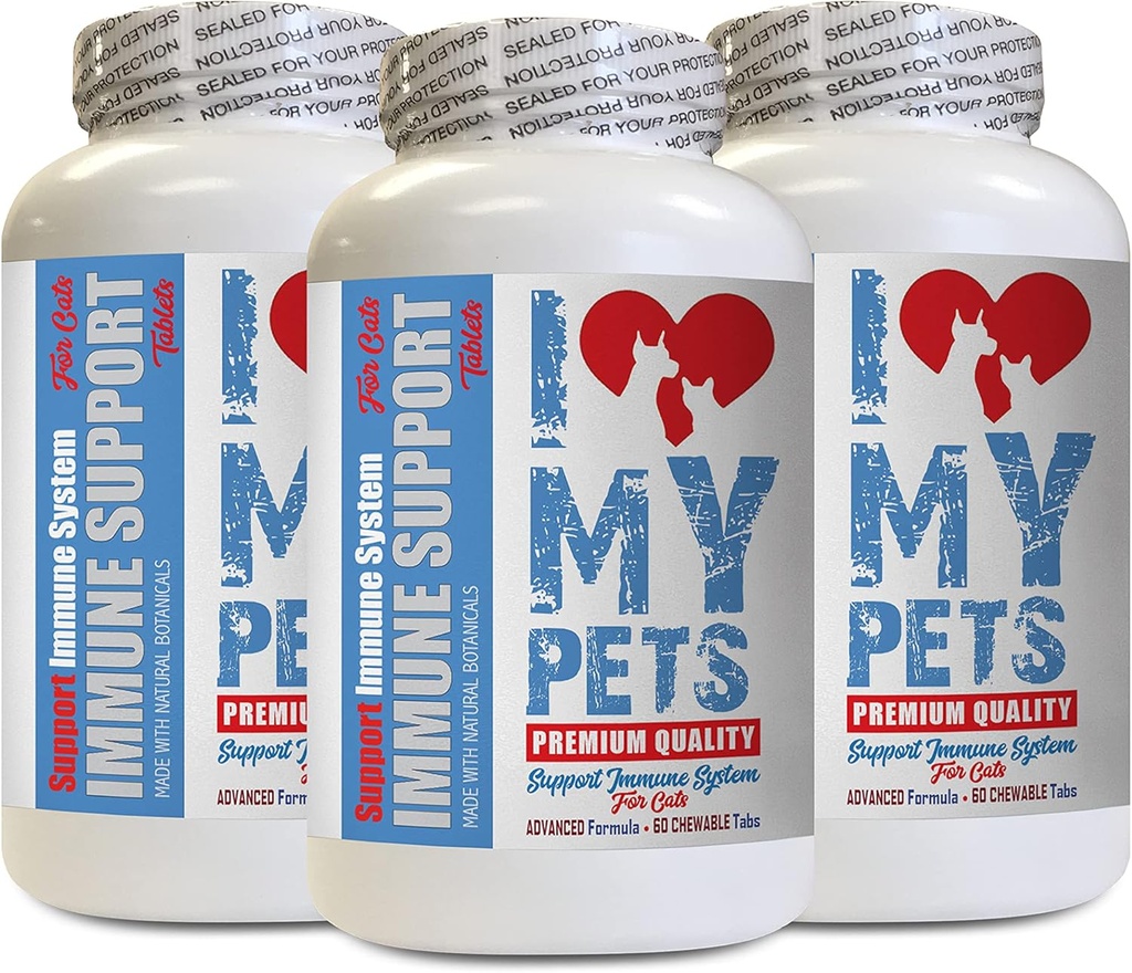 Jeg elsker mine PETS LLC immunsystem for katte - CAT immunforsvar - Booster - sundt supplement - kat Allergi tykkere - 180 Treatles (3 flasker)