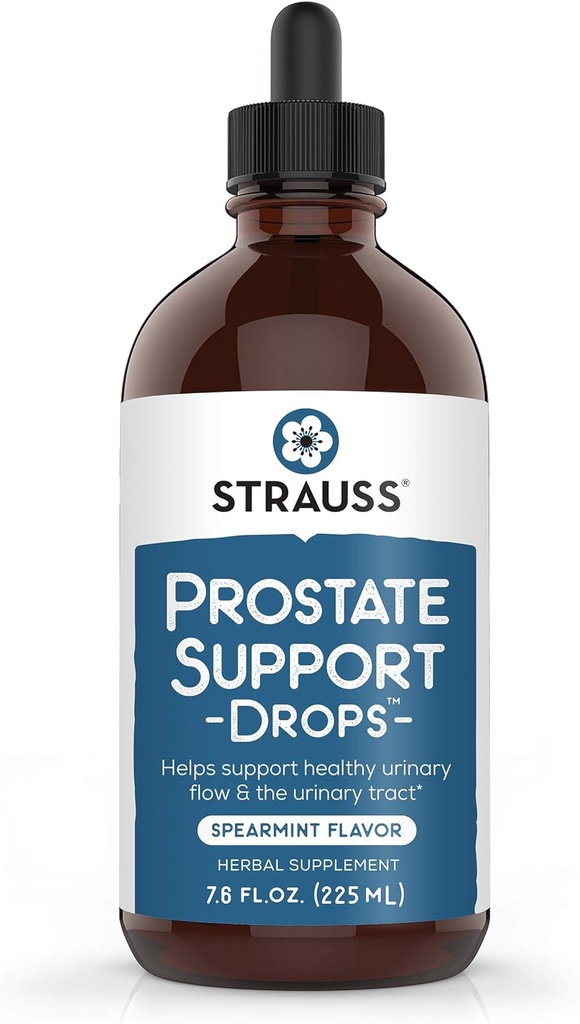 Strauss Naturals Prostate Support Drops - Prostate Health Kosttilskud til mænd med Saw Palmetto til Urinary Tract Support, Gluten- Free, Soy- Free, og Non- GMO, 7.6 fl oz