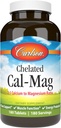 Carlson - Chelated Cal- Mag, 2: 1 Calcium til Magnesium Ratio, Knoglestøtte, Muskelfunktion & Energiproduktion, 180 tabletter