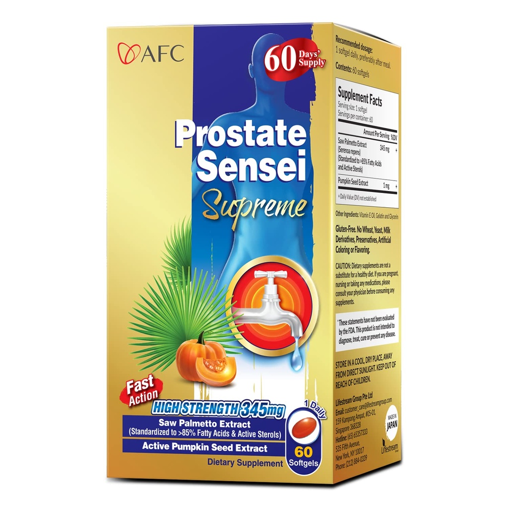 AFC Japan Prostate Sensei Supreme - Saw Palmetto Supplement for mænd med fede syrer & steroler - Understøtter urinstrømmen, Bstige funktion, hårsundhed - Natural Prostate Support Formel, 2 Måned Supply