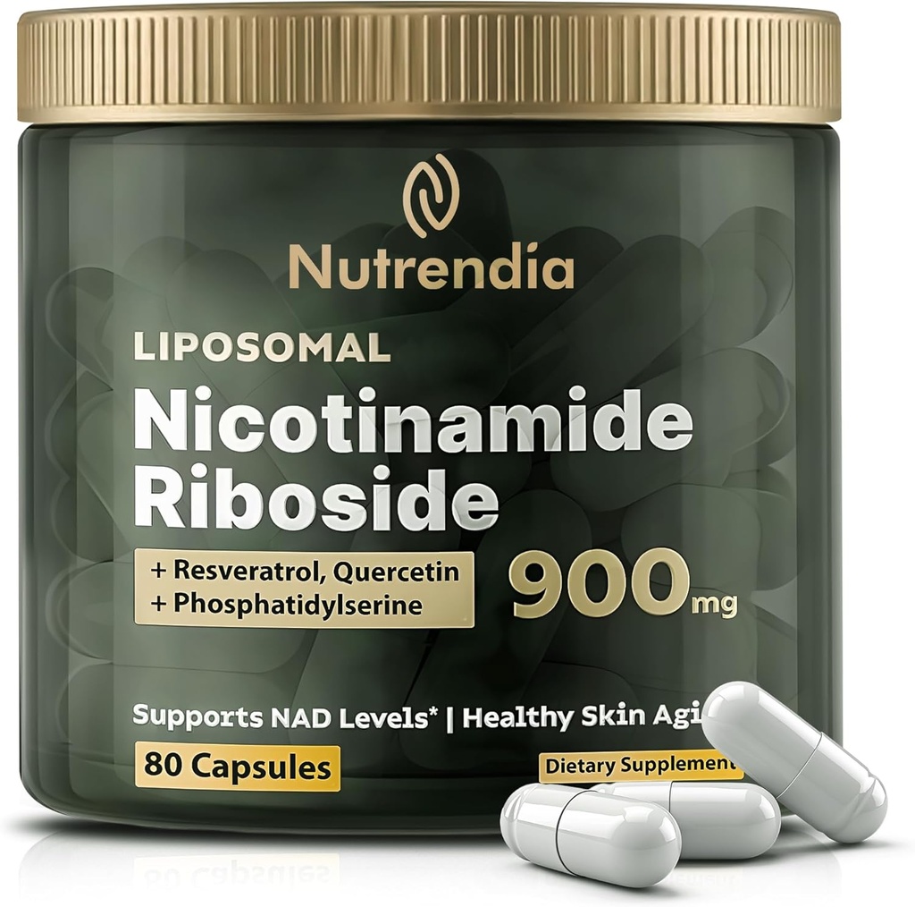 NAD + Liposomal Nicotinamid Riboside med Resveratrol & Quercetin NAD + - Premium supplement til Anti- Aging, Forbedret energi, Forbedret fokus, Cellular Support - 80 High- Renhed Capsules- 900mg