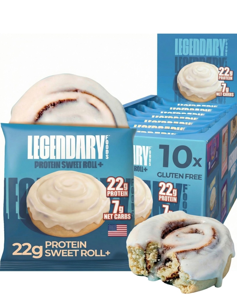 Legendary Foods 22g Protein Cinnamon Roll - Premium High Protien Bars, Lav Carb Meal Erstatning Snack, Lav Glycemic Index, Gluten Free Snacks - Sweet Zero Sugar, Keto og Diabetic Friendly 10- Pack
