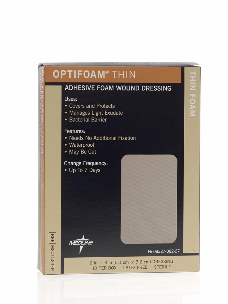 Medline Optifoam Thin Adhesive Dressings, 2 "x 3" (pakning med 10)