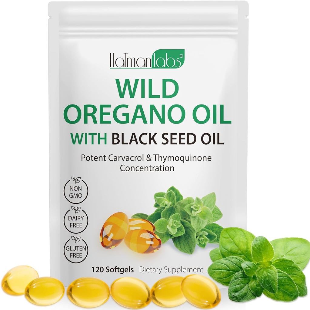 Olie af Oregano med Black Seed Oil, Organic Oregano Oil Softels, Oregano Oil Capsules Organic, Non- GMO, Gluten Free, 120