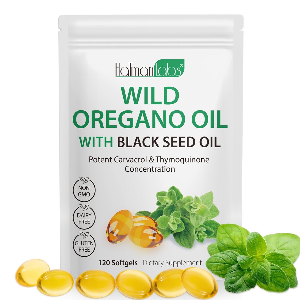 Olie af Oregano med Black Seed Oil, Organic Oregano Oil Softels, Oregano Oil Capsules Organic, Non- GMO, Gluten Free, 120
