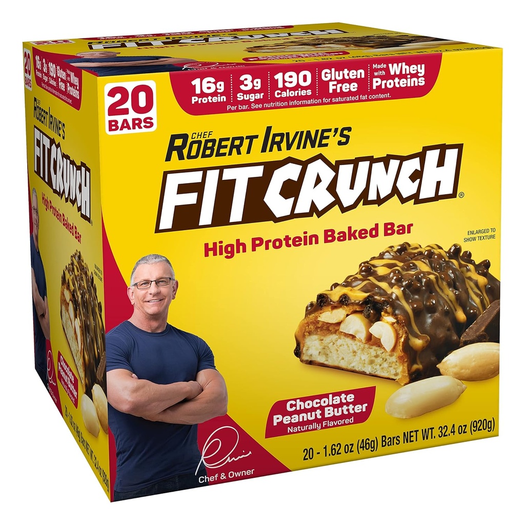 FITCRUNCH Protein Bars, Snack Størrelse Value Pack, Gluten Free, Lavet med Whey Proteins (20 Snack Størrelse Bars, Peanut Butter)