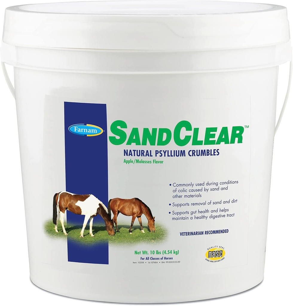 Farnam SandClear Psyllium Crubbles Supplement for heste, Hjælper Fjern Sand fra Colon & Understøtter fordøjelsessygdomme, Apple / Molasses Flavor, 10 lbs.