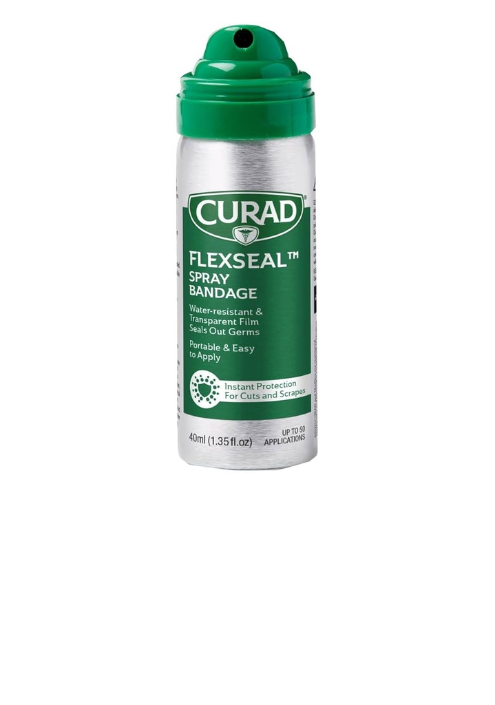 CURAD Flydende Spray Bandage, Vand resistent, Gennemsigtig, Ideel til udskæringer og skraber, Quick Wund Care løsning, 40 mL, 1EA