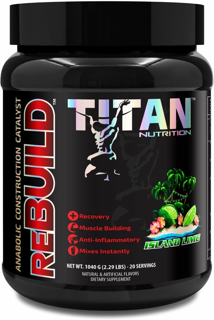 Titan Nutrition Rebuild- Post Workout Recovery Iglister med Cluster Dextrin, Creatin, BCAA 's (Island Lime, 20 Servere)
