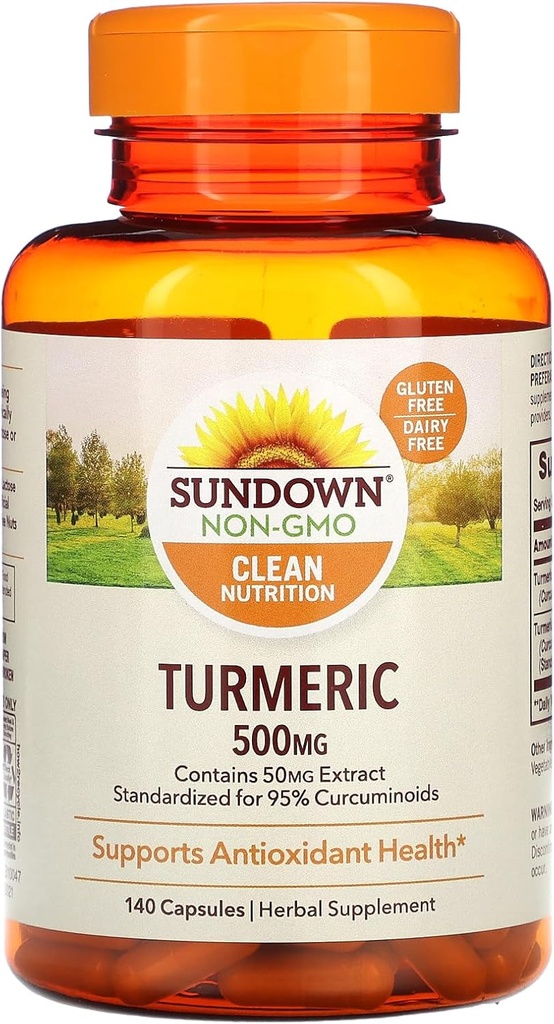 Sundown gurkemeje supplement, 500 mg, understøtter antioxidant sundhed, 140 kapsler