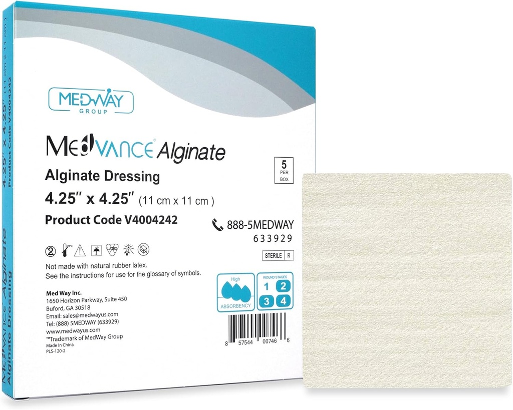 MedVance TM Alginate - Calciumalginat Klædning 4.25 "x4.25" Æske med 5 bandager