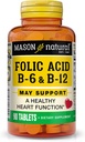 MASON NATURAL folinsyre med B, 6 & B, 12, 90 Day Supply, Understøtter normal hjerte sundhed og metaboliske funktion