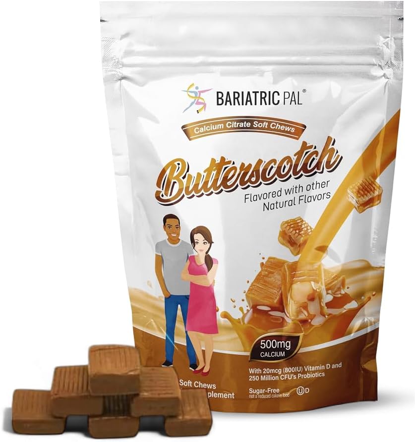 BariatricPal Sugar- Free Calcium Citrate Soft Chews ttesmå 124; 500mg med D-vitamin & probiotika; 124; Butterscotch ttesmå 124; 90 Tæl (1 måned Tilgang)