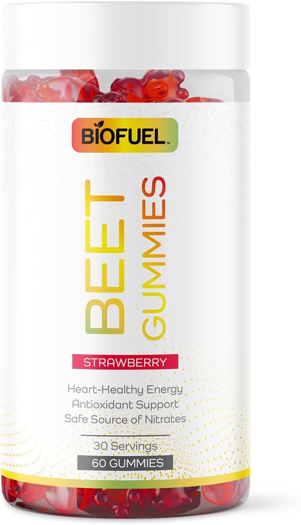 Biofuel Beet Gummies - Heart Sund Energi & Antioxidant Support, Sikker kilde til nitrater, 60 Greve, 2 Gummies Per Servering