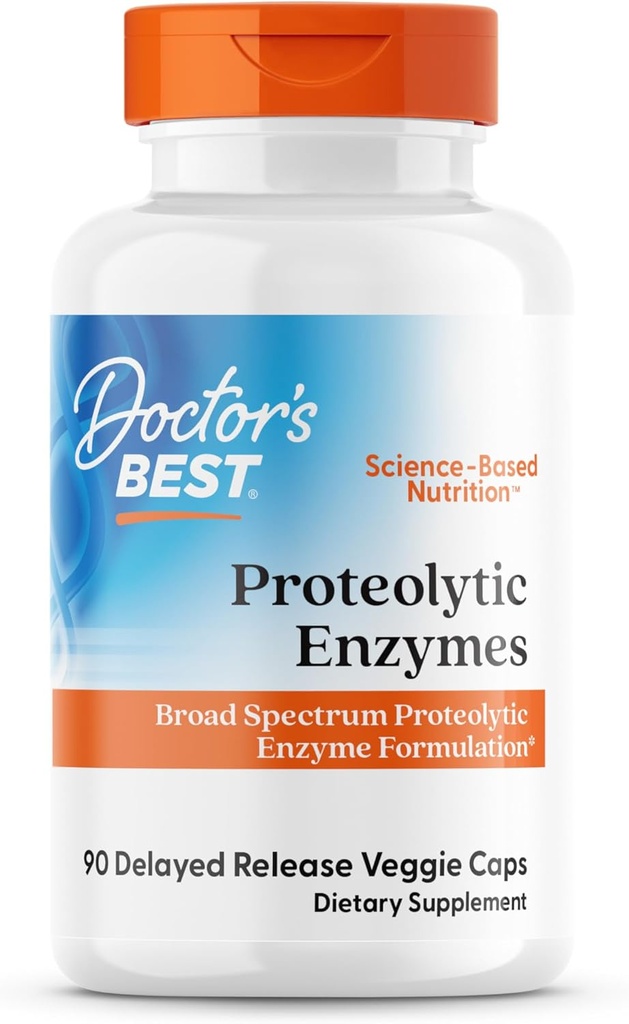 Doctor 's Best Proteolytic Enzymes, Broad Spectrum Proteolytic Enzyme Formulering, Non- GMO, Vegetar 90 Forsinket Release Veggie Caps