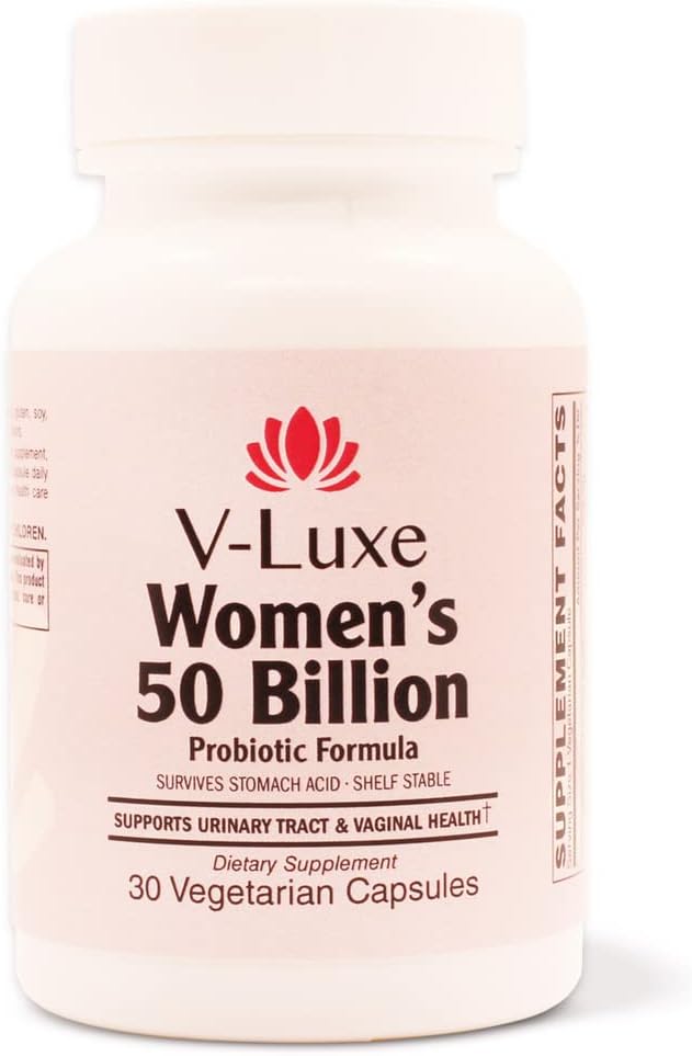 V- Luxe 50 Millioner CFU Probiotika til bakteriel vaginose, Gær Infektioner, & UTIs Bakkes af videnskab, Formuleret for kvinder, Natural Remedy til balance pH & forhindre recurring Infektioner 124; 30 Day Supply