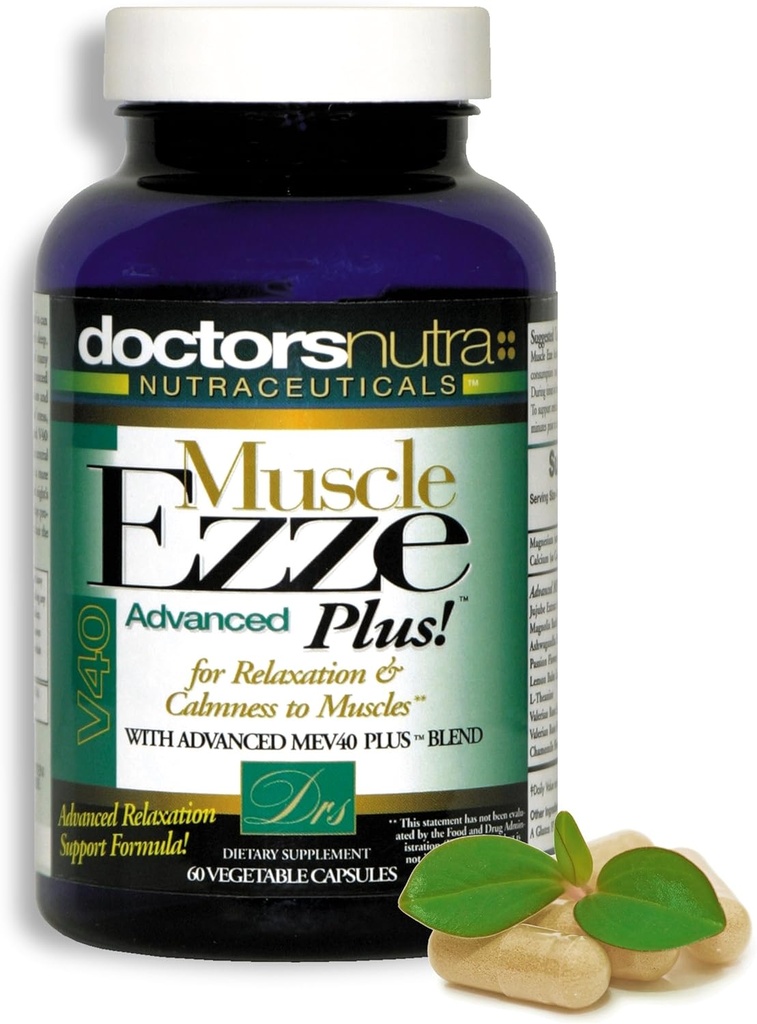 Naturlige afslappende Muskel Ezze Plus Advanced Day Time Night Time Capsules Maksimal styrke - Valerian, Passion Flower, Magnesium - tillæg - 60 Tæl