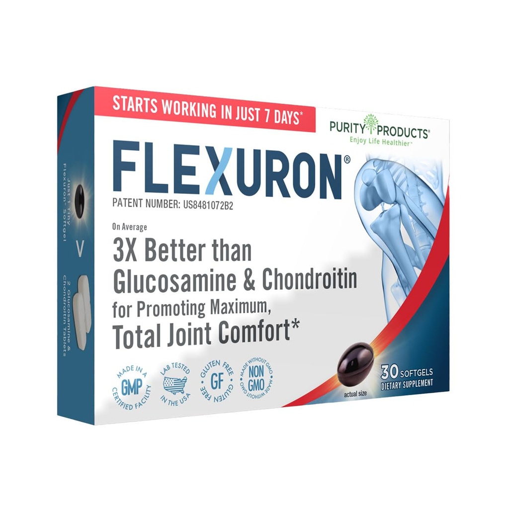 Renhed Produkter Flexuron fælles formel 3X bedre end Glucosamin og Chondroitin - Starter arbejder på kun 7 dage - Krill Oil, lav molekylvægt Hyaluronsyre, Astaxanthin - 30 greve (1)