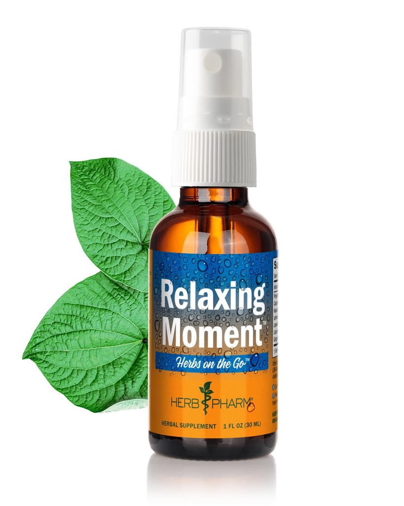 Herb Pharm Herbs on the Go: Afslappende Moment ™ Kava Kava Supplement Portable Spray # 124; Afslapning Supplement for voksne # 124; Lavet med Noble Kava, Cacao, Lemon Balm, Lavender, Licence & Ginger, 1 oz *