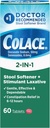 Colace 2 - In-1 Afføringsmiddel Plus Stimulerende Laxative for genert effektiv Forstoppelse Relief, Docusat natrium Plus Sennosider, 60 Greve