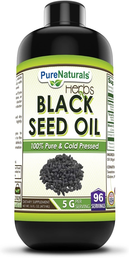 Pure Naturals Black Seed Oil Supplements 124; 16 Oz- 124; 5 G Per Servering Budd124; 96 Servering Per Flaske Budd124; Non- GMO Budd124; Gluten- Free Budd124; Lavet i USA