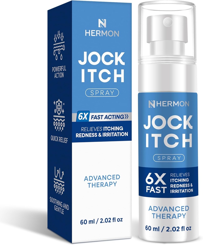 Hermon Jock Itch Spray til mænd: Kraftfuld behandling for Jock Itch - Ekstra styrke Spray Liquid giver lindring - 2.02 Fl Oz (pakke med 1)