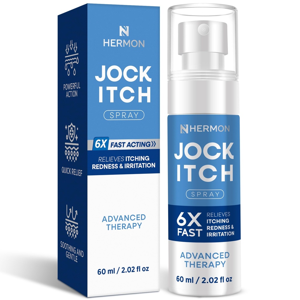 Hermon Jock Itch Spray til mænd: Kraftfuld behandling for Jock Itch - Ekstra styrke Spray Liquid giver lindring - 2.02 Fl Oz (pakke med 1)