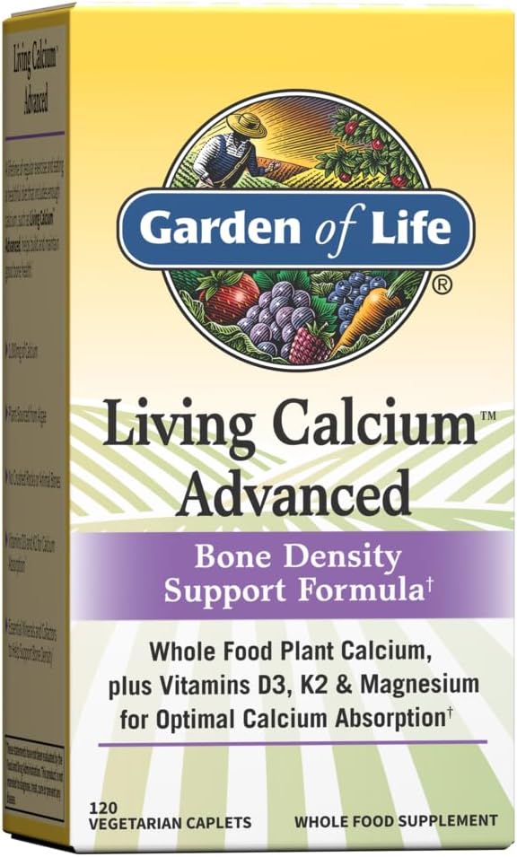 Have Living Calcium Advanced Bone Density Support Formel, 1000 mg hel Food Plant Calcium Plus Vitamin D3, K1 og Magnesium til Absorption, 120 Vegetar Caplets