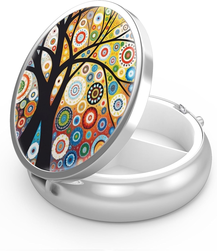 Pill Box 3 Segment Lille Pill Case, Portable for Pocket eller Purse Pill Organizer Pill Container Holder til at holde vitaminer, medicin, fiskeolie og kosttilskud (Black Tree of Life)