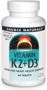 Source Naturals Vitamin K2 + D3 Bone & Heart Health Complex - 400 IE Vitamin D3 & 100 mcg Vitamin K2 (MK- 7) med Calcium - 60 tabletter
