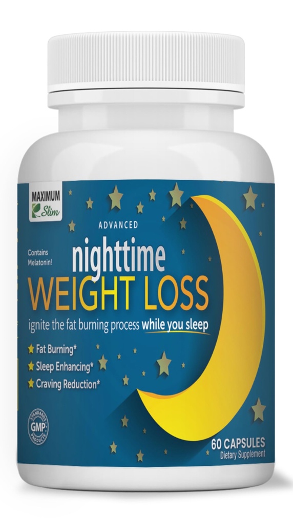 Maksimum Slim Nighttime Weight Support - Let Fat Burning & Sleep Aid - African Mango, Resveratrol & Green Tea - Non- GMO, Vegan, 60 kapsler