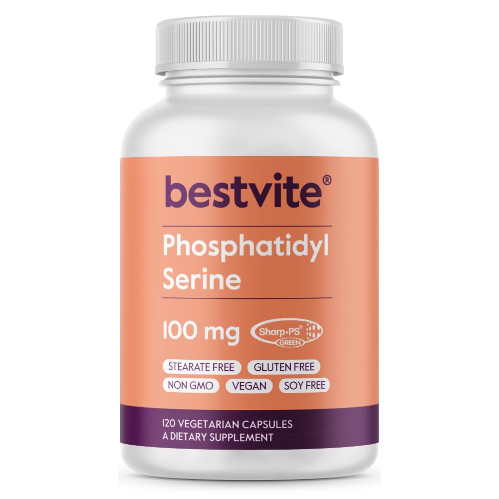 BESTVITE phosphatidylserin 100 mg per kapsel (120 vegetariske kapsler) med Sharp-PS ® Green - Patenteret og klinisk testet - Stearate Free - Soy Free - Gluten Free - Vegan - Ikke GMO