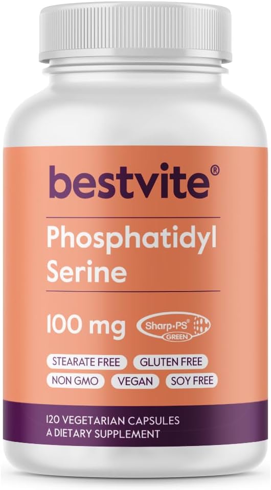 BESTVITE phosphatidylserin 100 mg per kapsel (120 vegetariske kapsler) med Sharp-PS ® Green - Patenteret og klinisk testet - Stearate Free - Soy Free - Gluten Free - Vegan - Ikke GMO