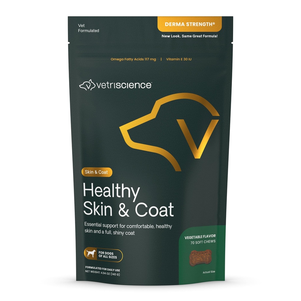 VetriScience sund hud & Coat Chews, Derma Strength Omega-3 Salmon Oil Supplement til hunde, Omega Hud og Coat Chews, Hud Sundhed, Coat Vækst, Fish Oil og E-vitamin, Veggie, 70 Greve