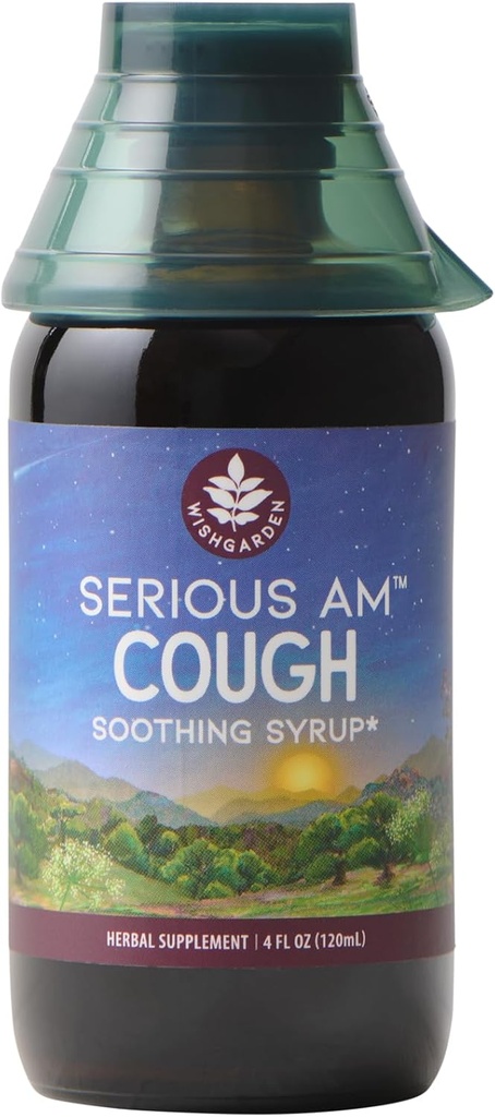 WishGarden urter Alvorlig hoste AM Lindrende syrup - Natural Herbal Daytime Non- Drowsy Hough Suppressant for voksne med Elderberry Calms Hough Reflex, Normaliserer Mucus produktion, Åbner bryst, 4oz