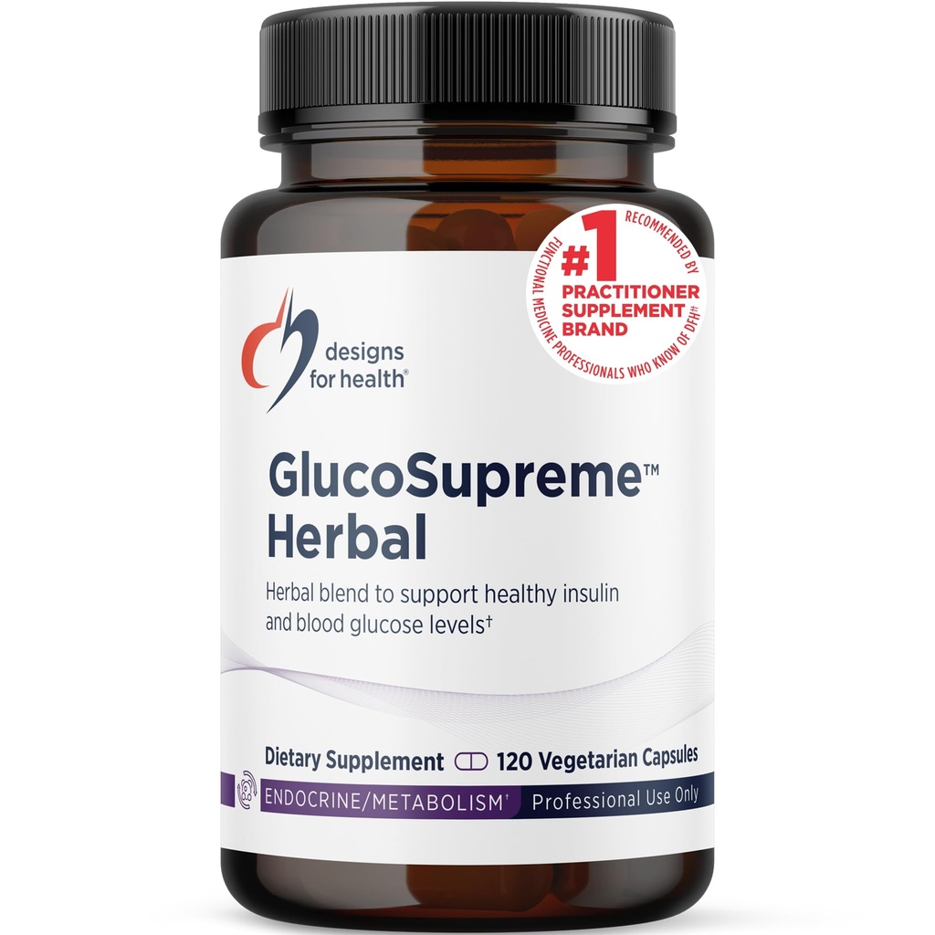 Design til sundhed GlucoSupreme Herbal Supplement - Berberine HCl, Banaba, Ginseng + kanel ekstrakt - Vegan, non-GMO kosttilskud (120 kapsler)