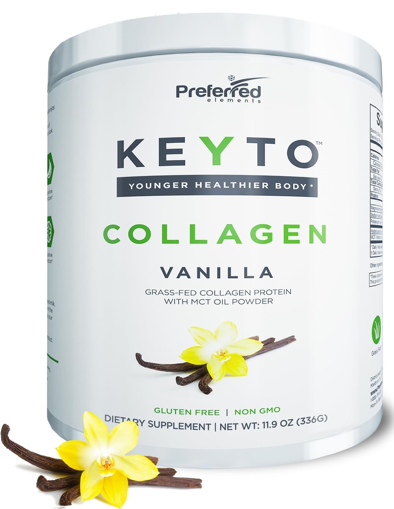 Keto Collagen Protein Powder med MCT Oil - Keto og Paleo Friendly Grass Fed og Pasture Raised Hydrolyzed Collagen Peptider - Fits Low Carb Diet og Keto Snacks - KEYTO Vanilla Flavor