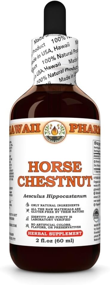 Horse Chestnut (Aesculus Hippocastanum) Tør Nødder Tinktur, Lavet i Hawaii, Organiske Råstoffer, Alle naturlige, Vegansk, Pure Liquid Extract - 2 fl.oz